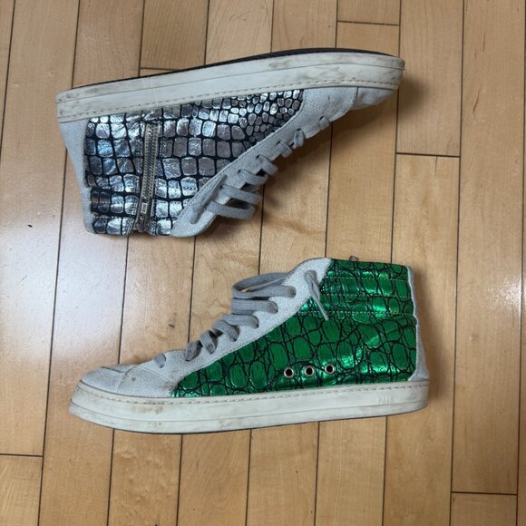 P448 Skate High Top Sneakers Silver & Green Faux Snakeskin Pattern Size 39 / 9 - Picture 2 of 11